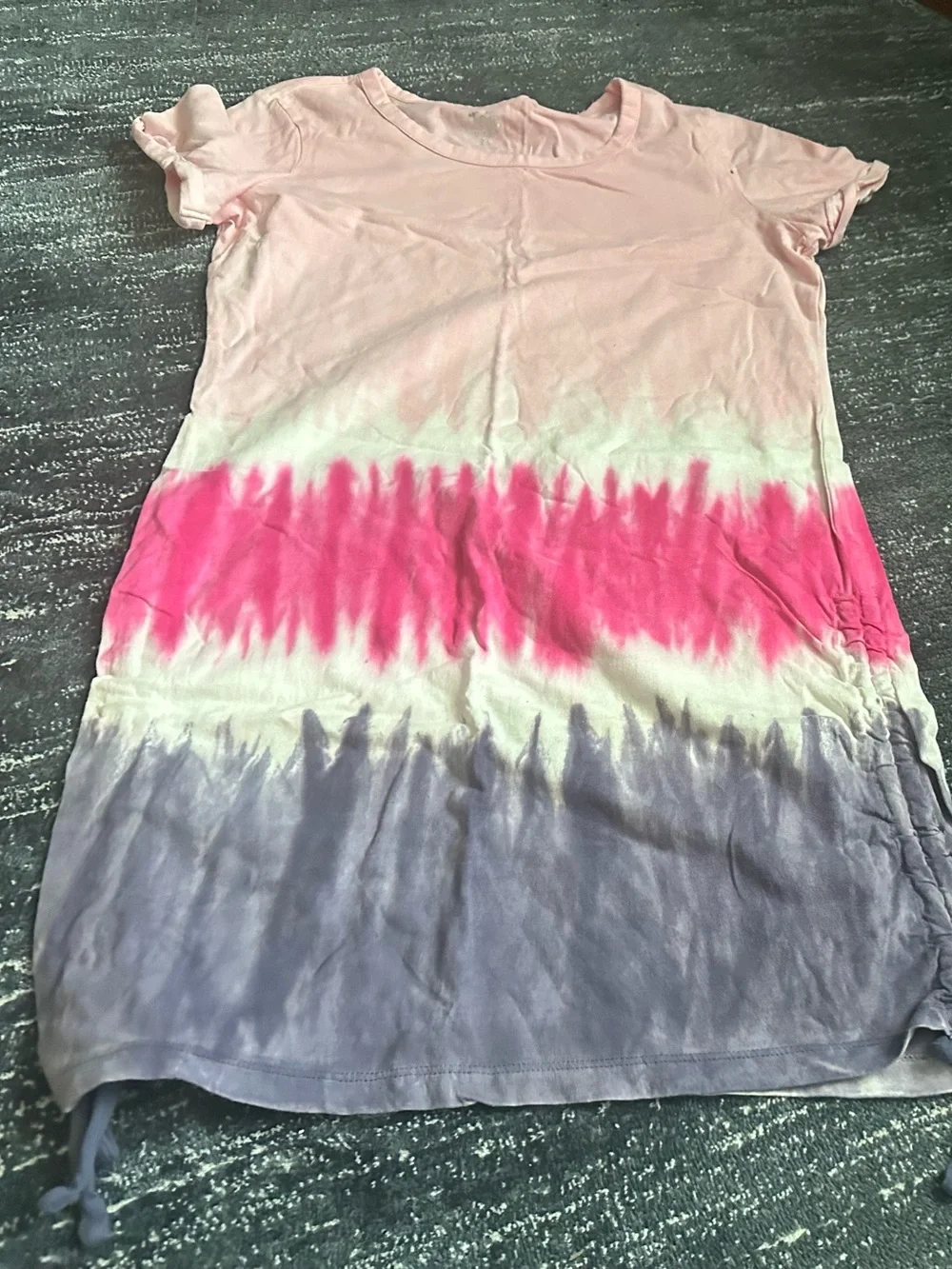 Girls Justice Tie-Dye Short Sleeve dress - Pink, Gray & Yellow